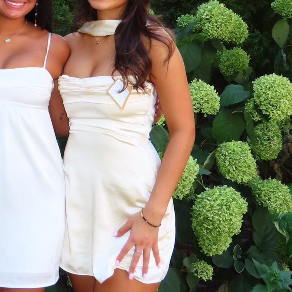 Oh Polly Cream Satin Dress